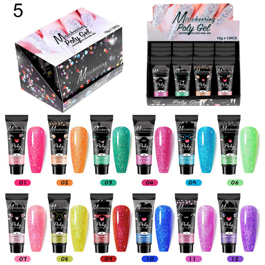 12 Color A Set Quick Extension Gel Sequins Set Nail Phototherapy Crystal Extension Gel Poly Gel Set