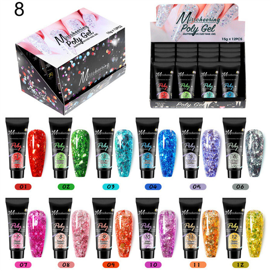 12 Color A Set Quick Extension Gel Sequins Set Nail Phototherapy Crystal Extension Gel Poly Gel Set