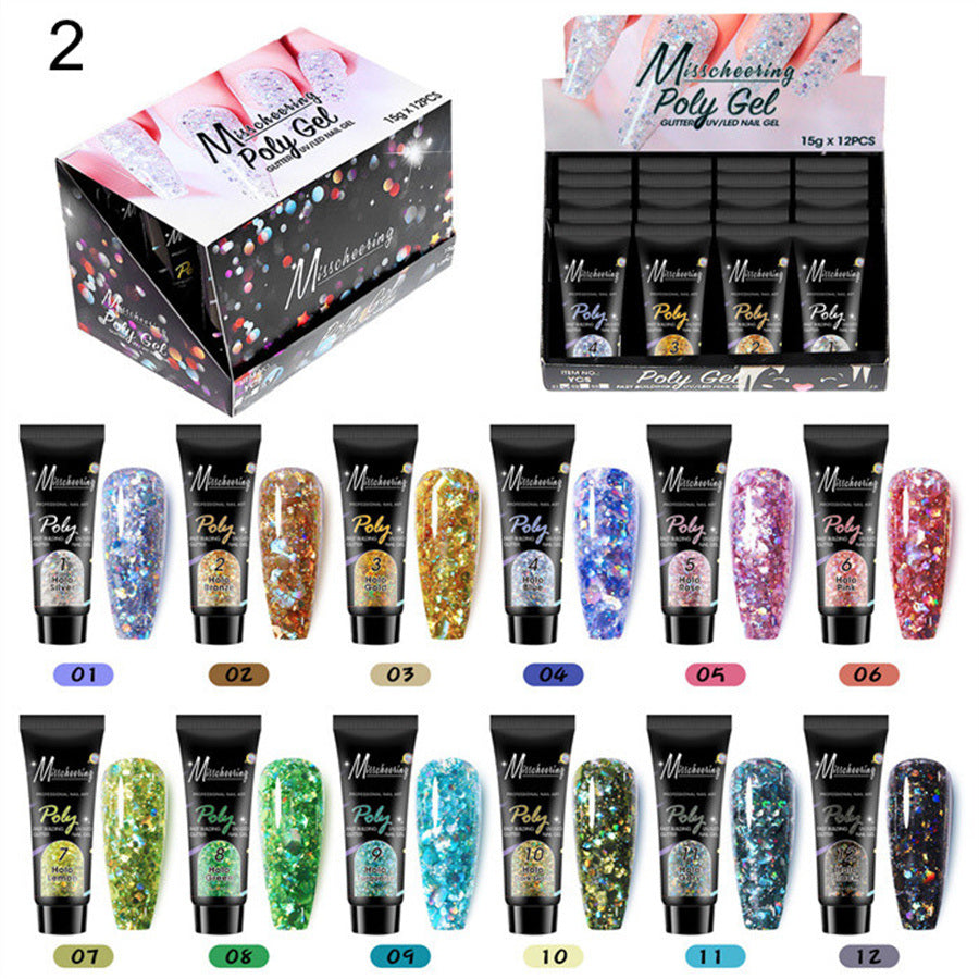 12 Color A Set Quick Extension Gel Sequins Set Nail Phototherapy Crystal Extension Gel Poly Gel Set