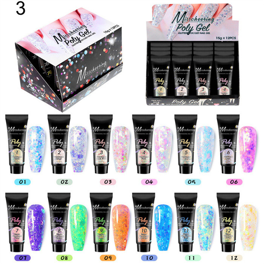 12 Color A Set Quick Extension Gel Sequins Set Nail Phototherapy Crystal Extension Gel Poly Gel Set