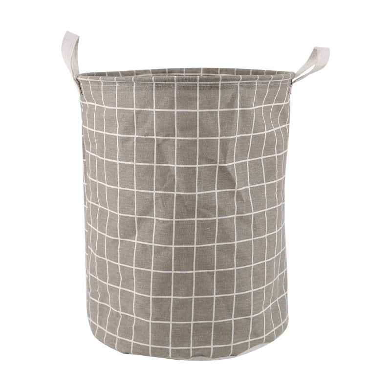 1pc Household Dirty Clothes Basket; Toy Storage Bucket; Plaid Fabric Cotton And Linen Dirty Clothes Basket; Large Foldable Waterproof Storage Basket