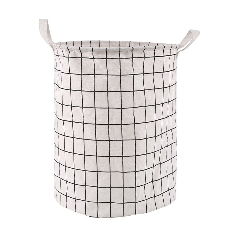 1pc Household Dirty Clothes Basket; Toy Storage Bucket; Plaid Fabric Cotton And Linen Dirty Clothes Basket; Large Foldable Waterproof Storage Basket