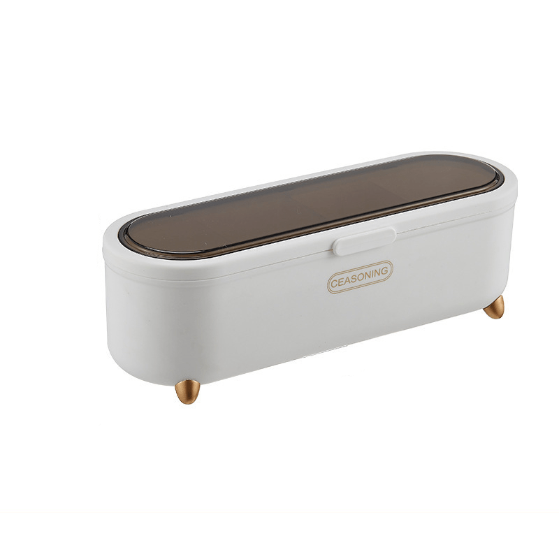 1pc Seasoning Box With 4 Spoons Set; Seasoning Bottle Jar; Household Sealed Integrated Multi-grid Salt Flavor Storage Box; Spice Rack; Kitchen Supplies