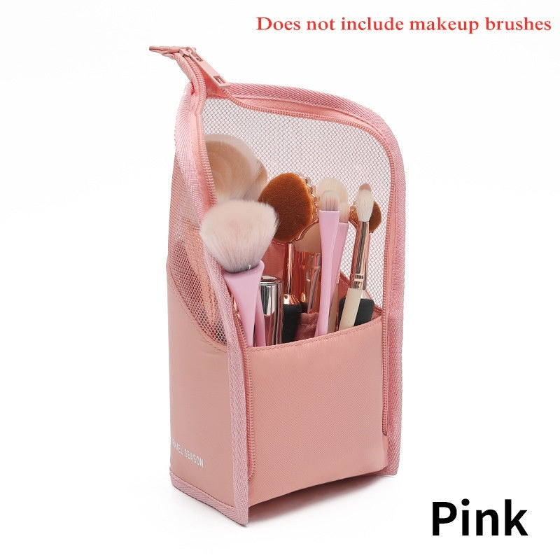 1Pc Women Stand Makeup Brush Organizer Bag; High Capacity Portable Stand-Up Makeup Brush Holder