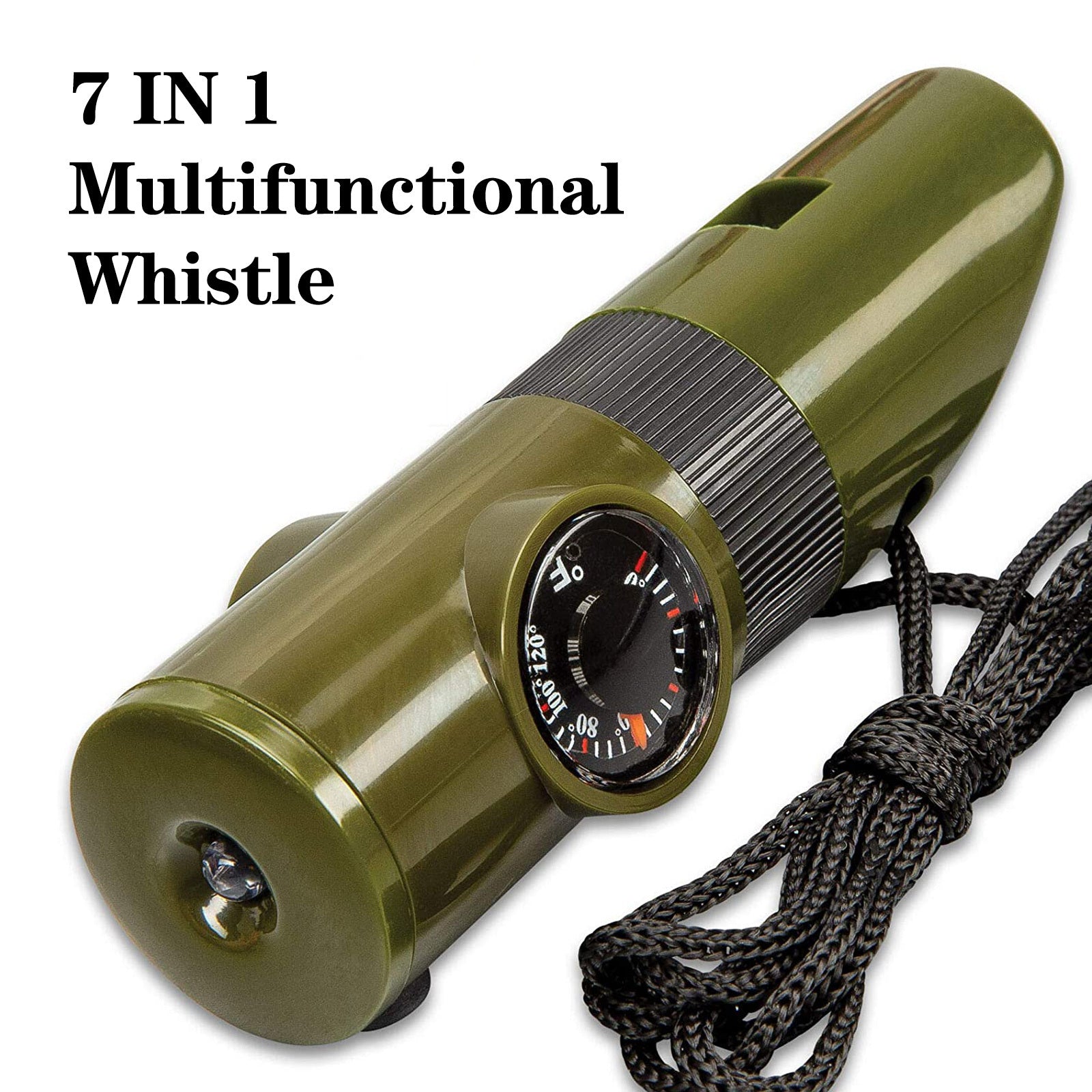 ABS 7 In 1 Multifunctional Survival Whistle With LED Light; Compass; Thermometer; Magnifying Glass; Mirror; Suitable For Camping; Hiking; Outdoor Essential Accessories