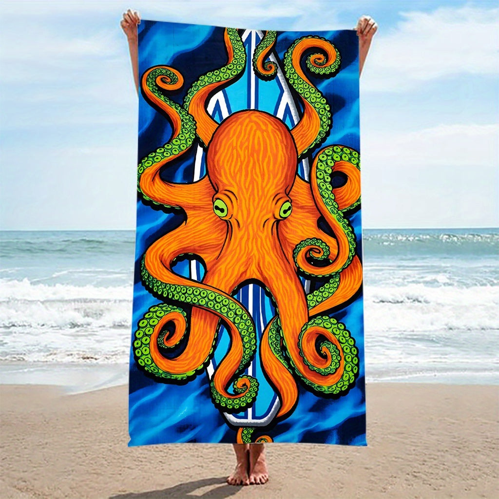 1pc Orange Octopus Beach Towels; Microfiber Oversized Beach Blanket; Super Absorbent Bath Towel; For Travel Swim Pool Diving Fitness Surfing Yoga Camping; 27.6"x55"; Beach Accessories