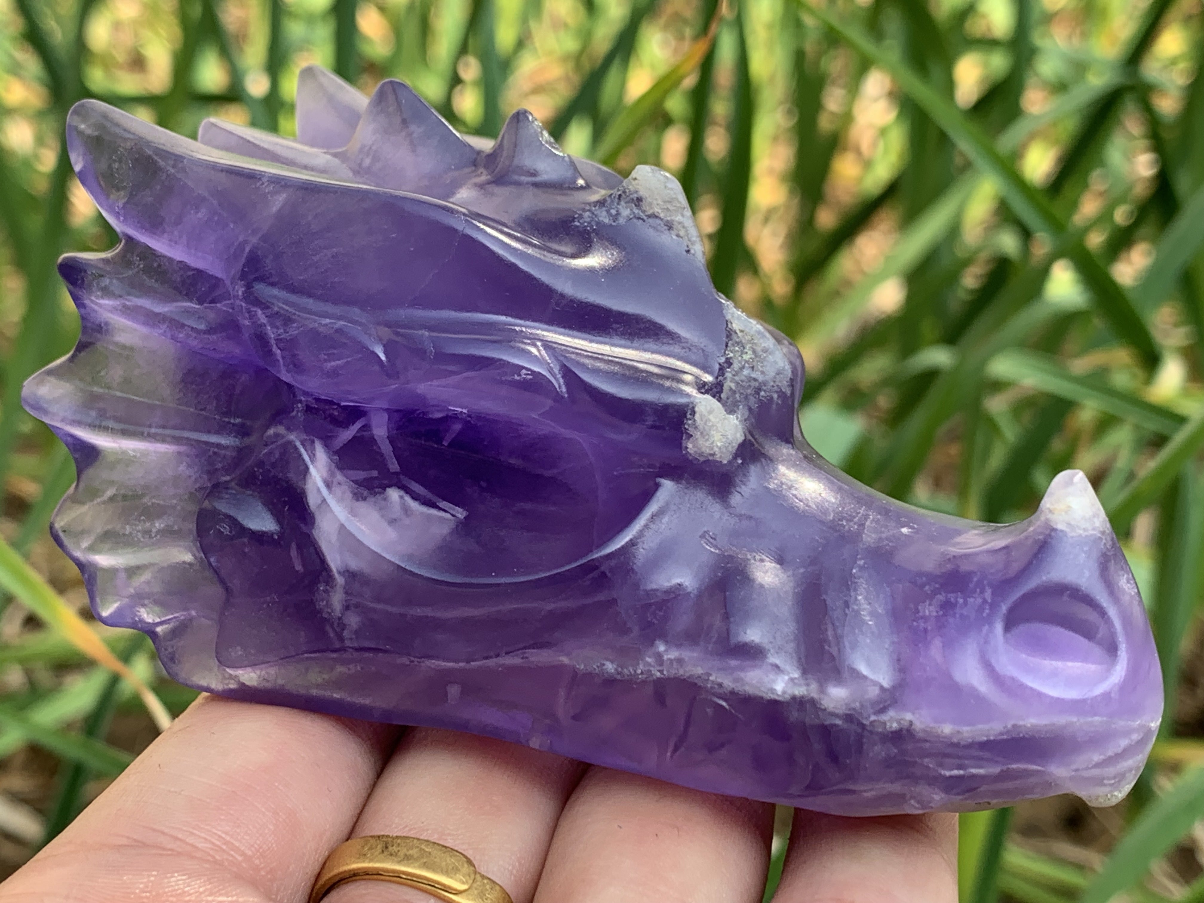 4inches Natural purple fluorite quartz crystal hand carved dragon skull crystal gifts 1x