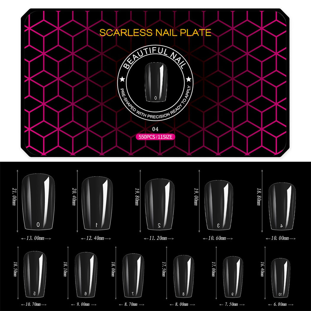 1 Box 500-550PCS Hot Black Box Nail Sheet Ultra-Thin Seamless Matte False Nail Tips Soft Gel Manicure Tips