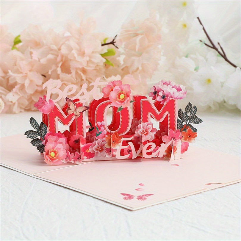 1pc Creative Happy Mother's Day Greeting Card; 3D Blessing Card Paper Carving Best Mom Ever Thank You Card