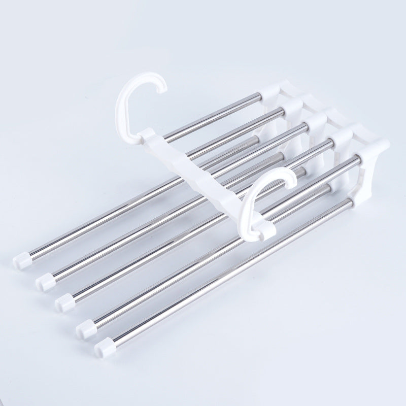 1PC Stainless Steel Multi-functional Pants Hanger; 5 In 1 Foldable Storage Rack Pants Hanger