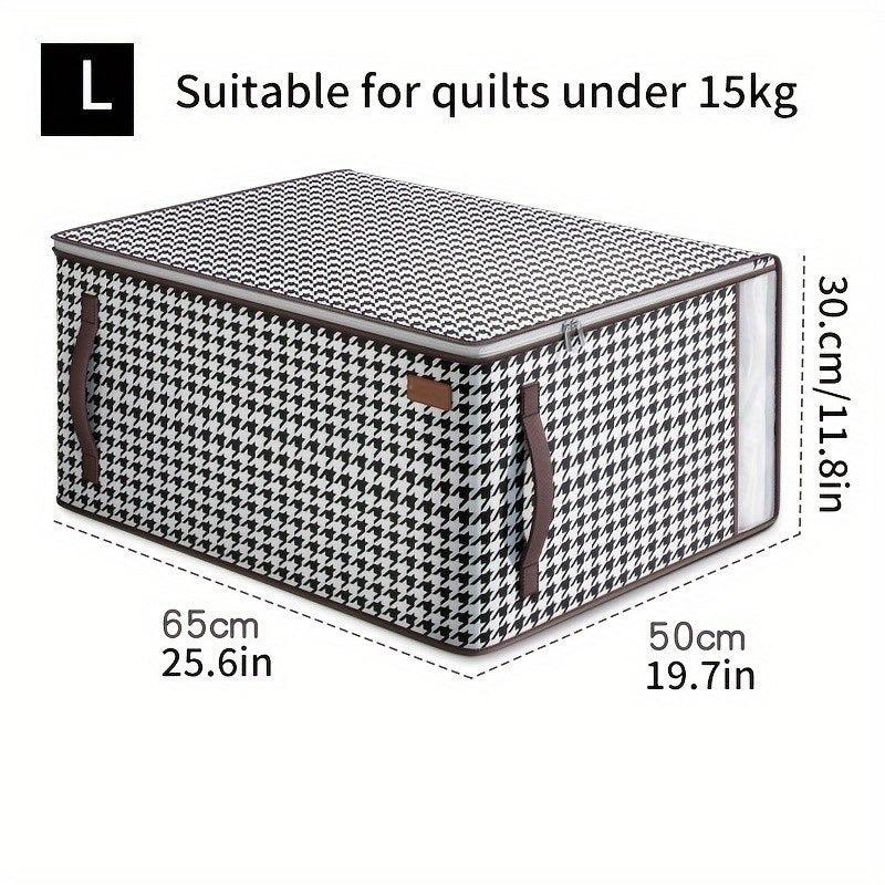 Large Capacity Houndstooth Storage Bag; Zipper Dustproof Organizer For Closet; Reusable Bag