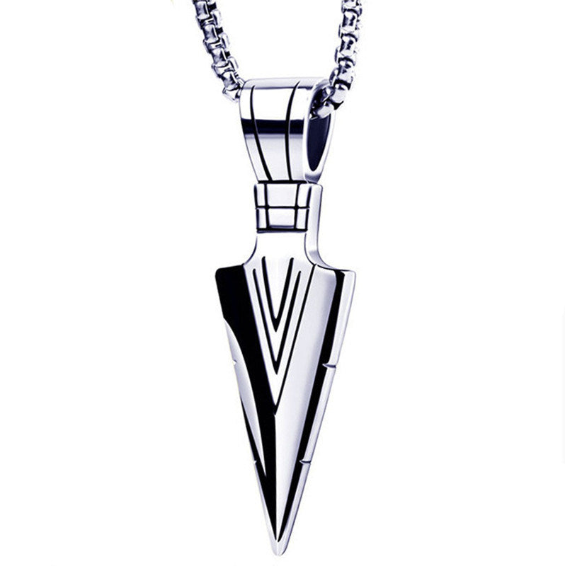 Stainless Steel Pendant Necklace For Mens;  Cool Spearpoint Arrowhead Pendant Chain Necklace