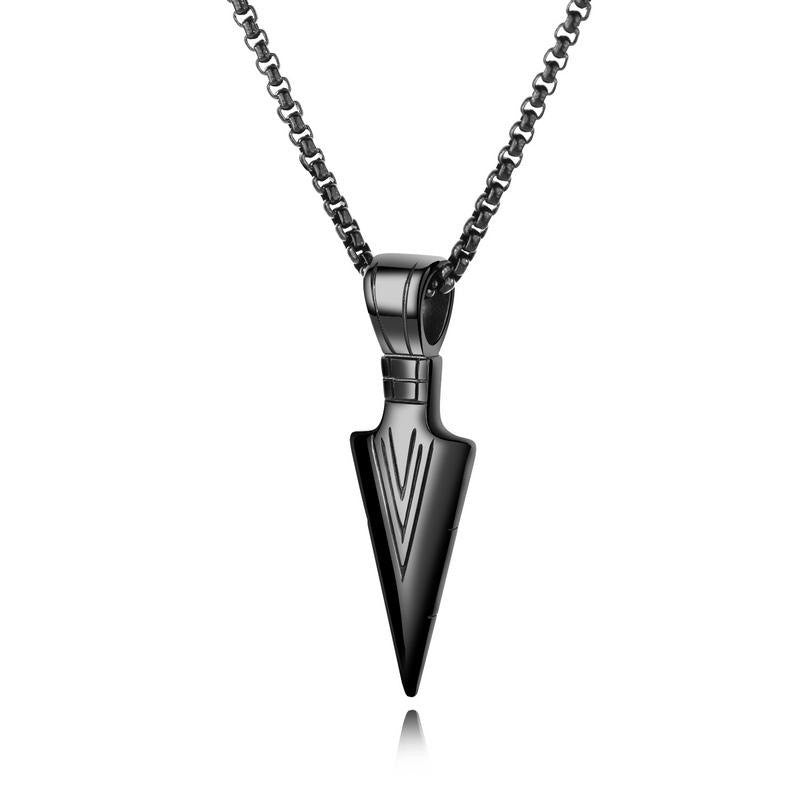 Stainless Steel Pendant Necklace For Mens;  Cool Spearpoint Arrowhead Pendant Chain Necklace