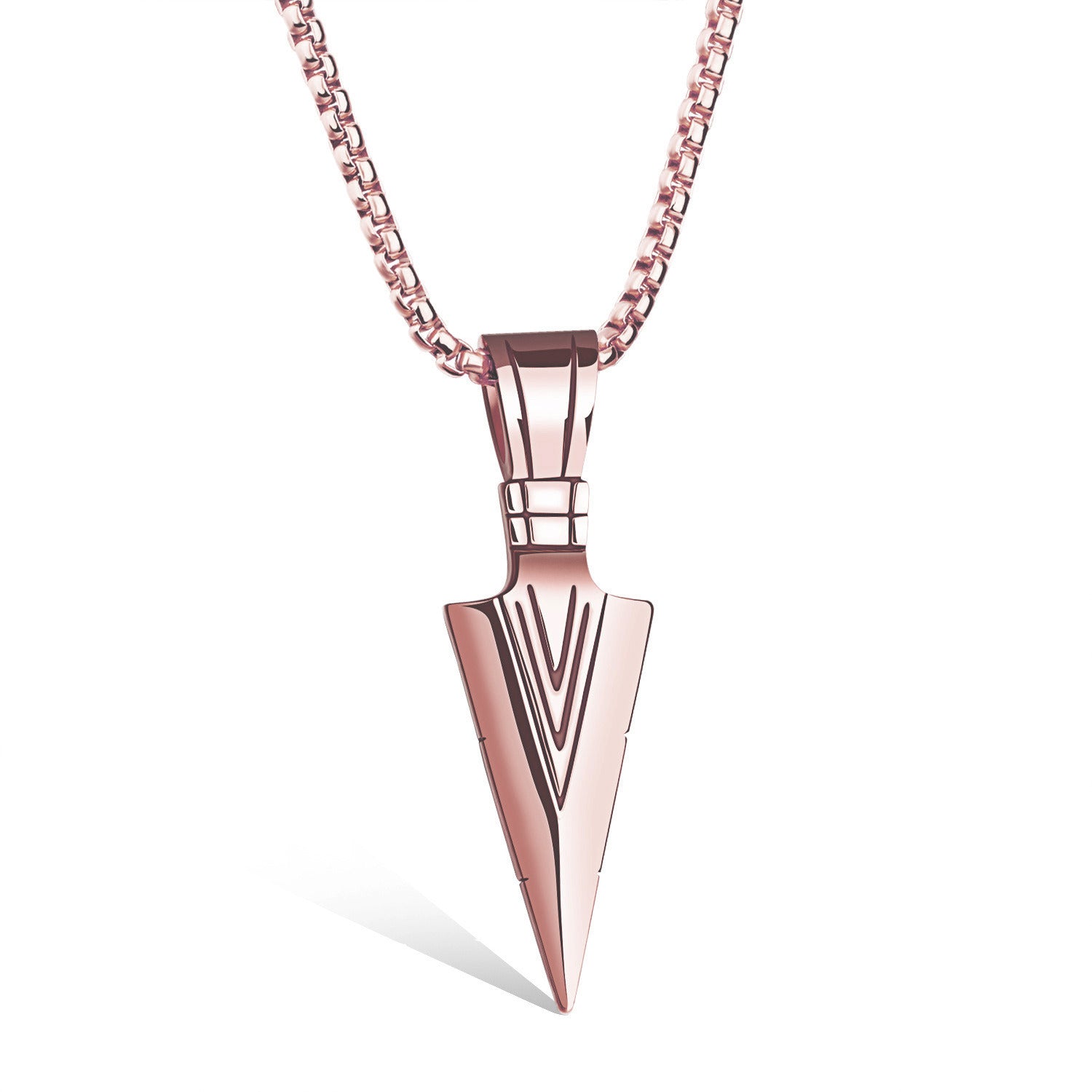 Stainless Steel Pendant Necklace For Mens;  Cool Spearpoint Arrowhead Pendant Chain Necklace