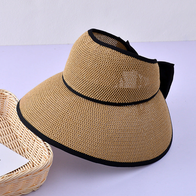 New Empty Top 14CM Big Brim Sun Hat Foldable Portable Roll-up Beach Hat Summer Casual Straw Cap Visors Cap Women Fisherman's Hat