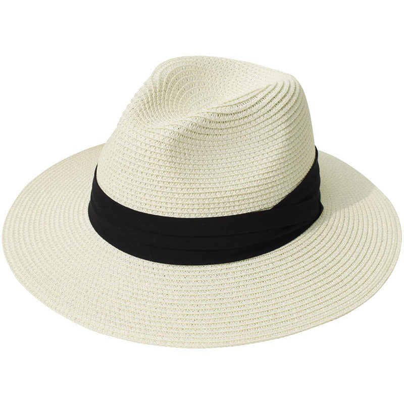 Women Men Wide Brim Straw Panama Roll up Hat Fedora Beach Sun Hat UPF50+