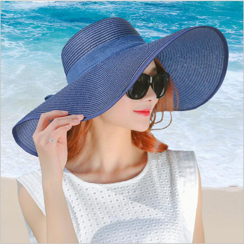 simple summer straw hat women big wide brim beach hat sun hat foldable sun block UV protection panama hat bone chapeu feminino