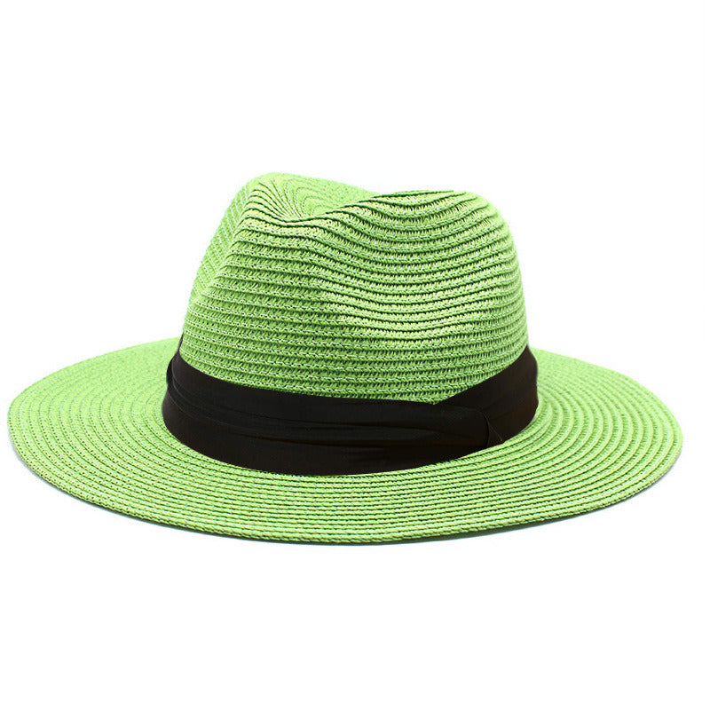 Women Men Wide Brim Straw Panama Roll up Hat Fedora Beach Sun Hat UPF50+