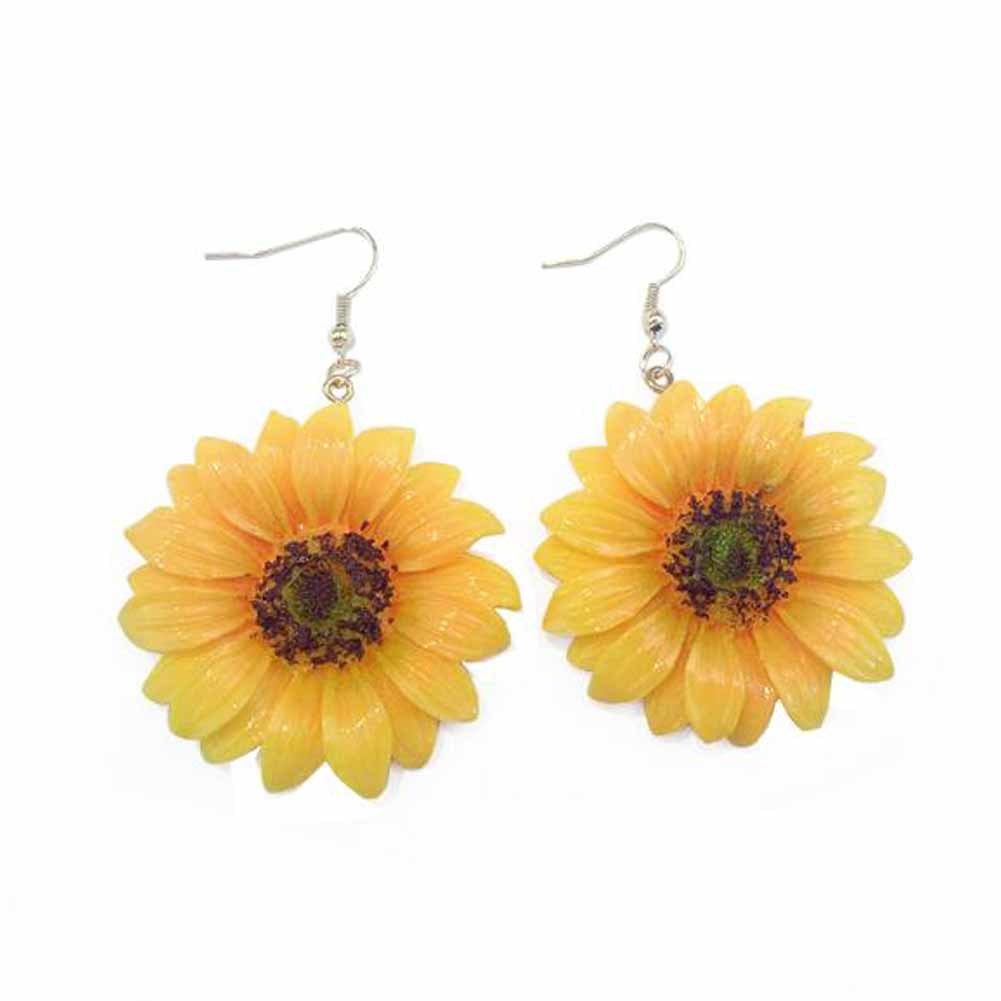 Big Sunflower Acrylic Dangle Earrings Beach Summer Flower Eardrops; 1 Pair