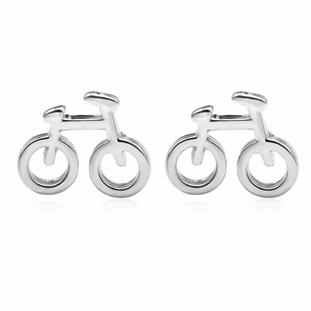 Silver Color Tiny Earrings Fan Gift Bicycle Shape Stud Earrings for Women; 3 Pairs