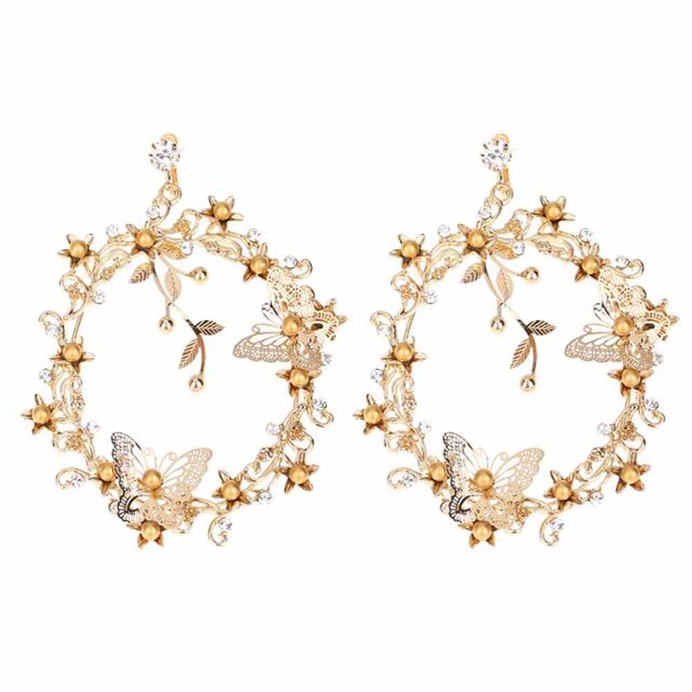 Dangle Hoop Earrings Gold Color Big Hoop Women Dangle Earring Women Wedding Stud Earrings; 1 Pair