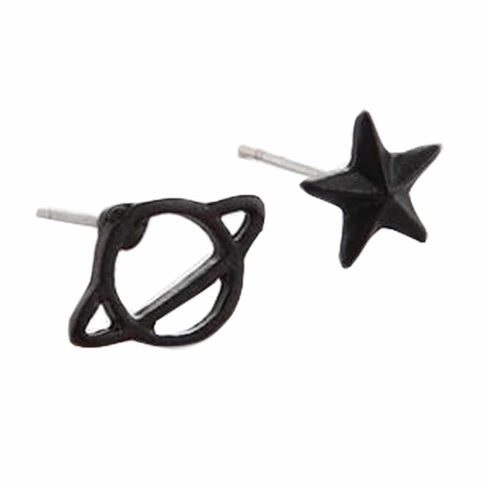 Tiny Stud Earrings Star Planet Black Stud Earrings for Women; 10 Pairs