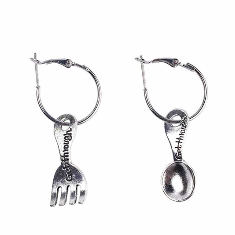 Spoon Fork Shape Drop Earrings Asymmetric Cute Big Circle Round Hook Dangle Hoop Earrings; 3 Pack