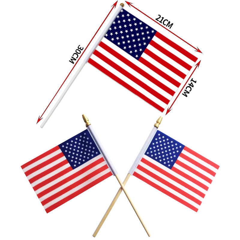 100 pcs Handheld American flag; Hand-waved flag; Independence Day flag; wooden or plastic flagpole; American flag; 14 * 21cm