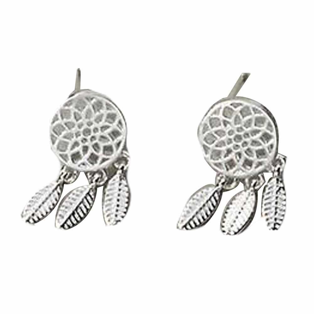 Silver Color Dream Catcher Women Stud Earrings Drop Tassel Earring; 3 Pairs