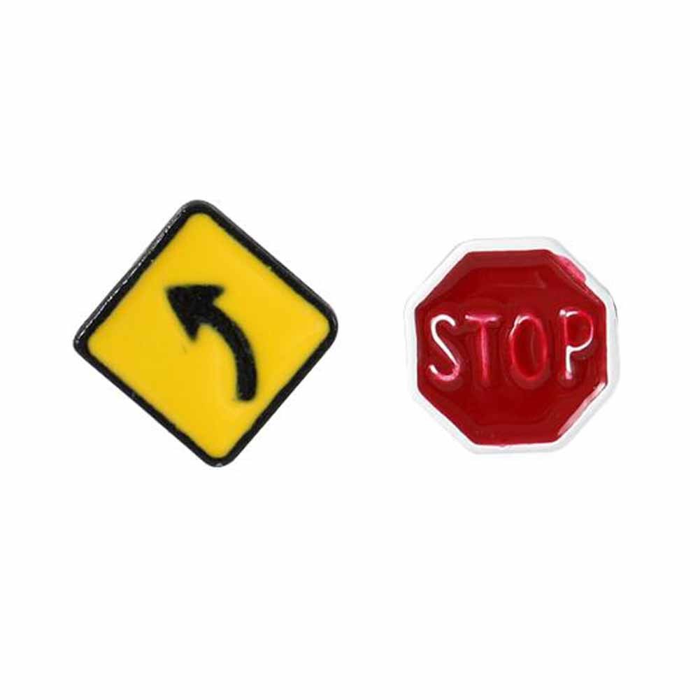 Traffic Sign Women Stud Earrings Stop Sign Tiny Earrings; 4 Pairs