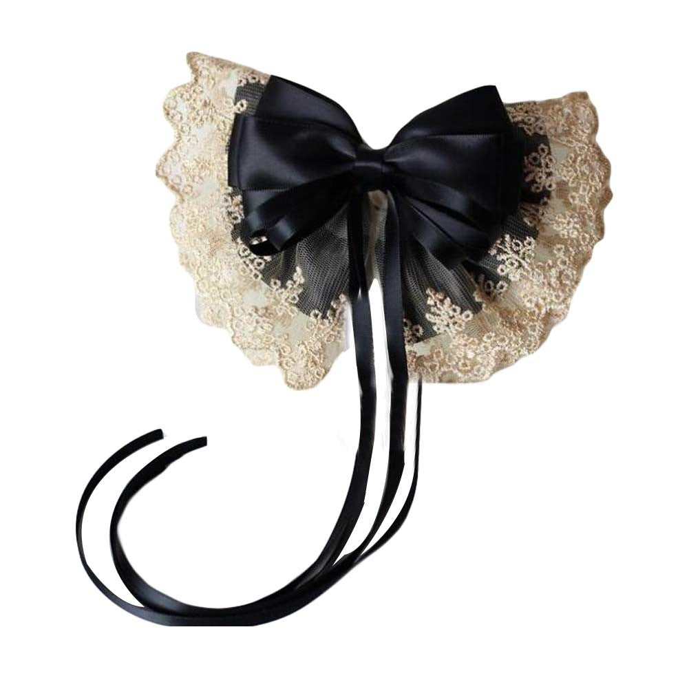 Black Vintage Lace Large Bowknot French Barrettes Handmade Chiffon Hair Clip with Ribbon