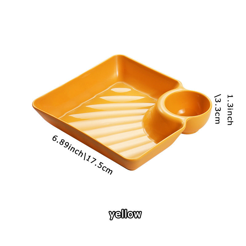 1pc Dumpling Plate With Sauce Dish; Potato; Water; Dumplings; Plate With Vinegar; Dinner Plate; Household Creative Square Serving Plate With Vinegar Saucer