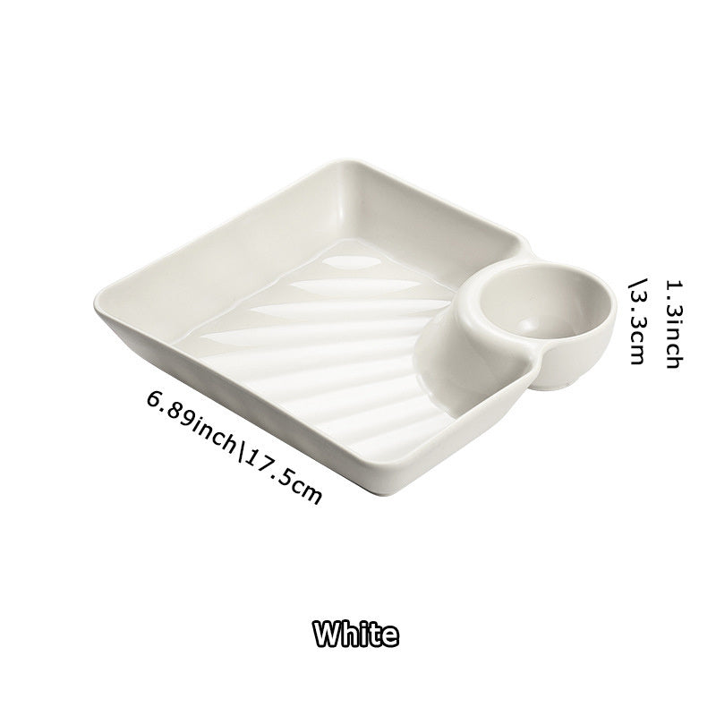 1pc Dumpling Plate With Sauce Dish; Potato; Water; Dumplings; Plate With Vinegar; Dinner Plate; Household Creative Square Serving Plate With Vinegar Saucer