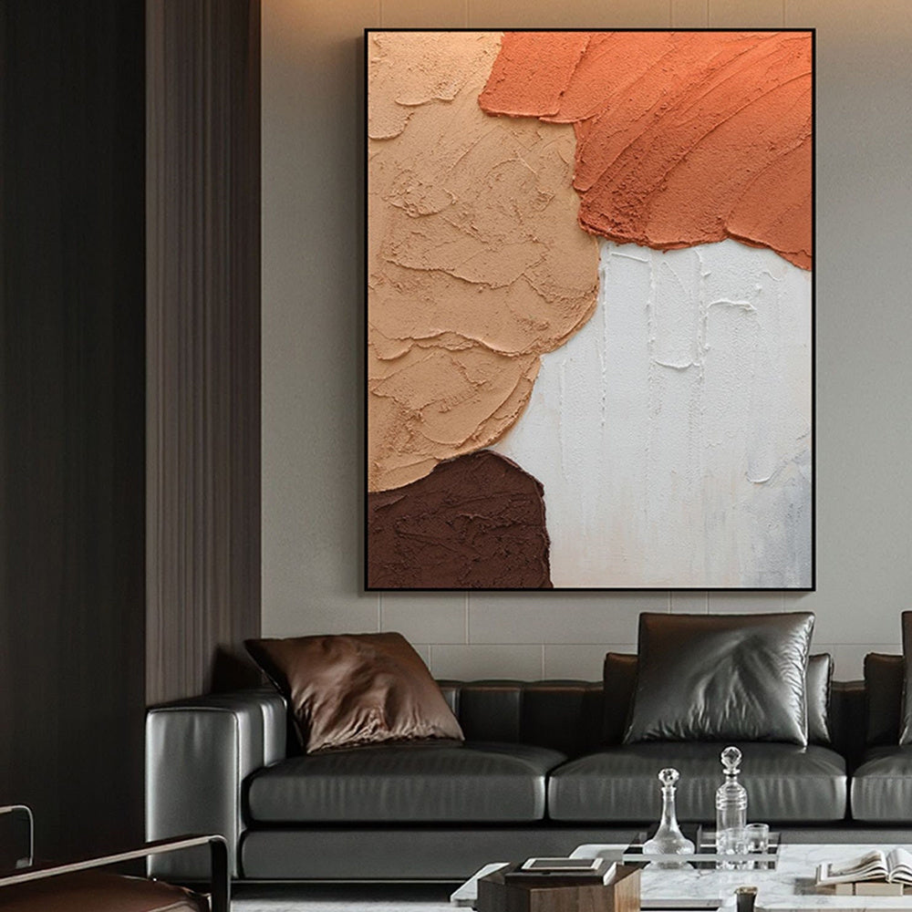 Handmade Textured Blush White and Brown Acrylic Painting Oversized Art Brush Stroke Modern Wall Art Extra Large Handmade Painting on Canvas Frameless Only Canvas