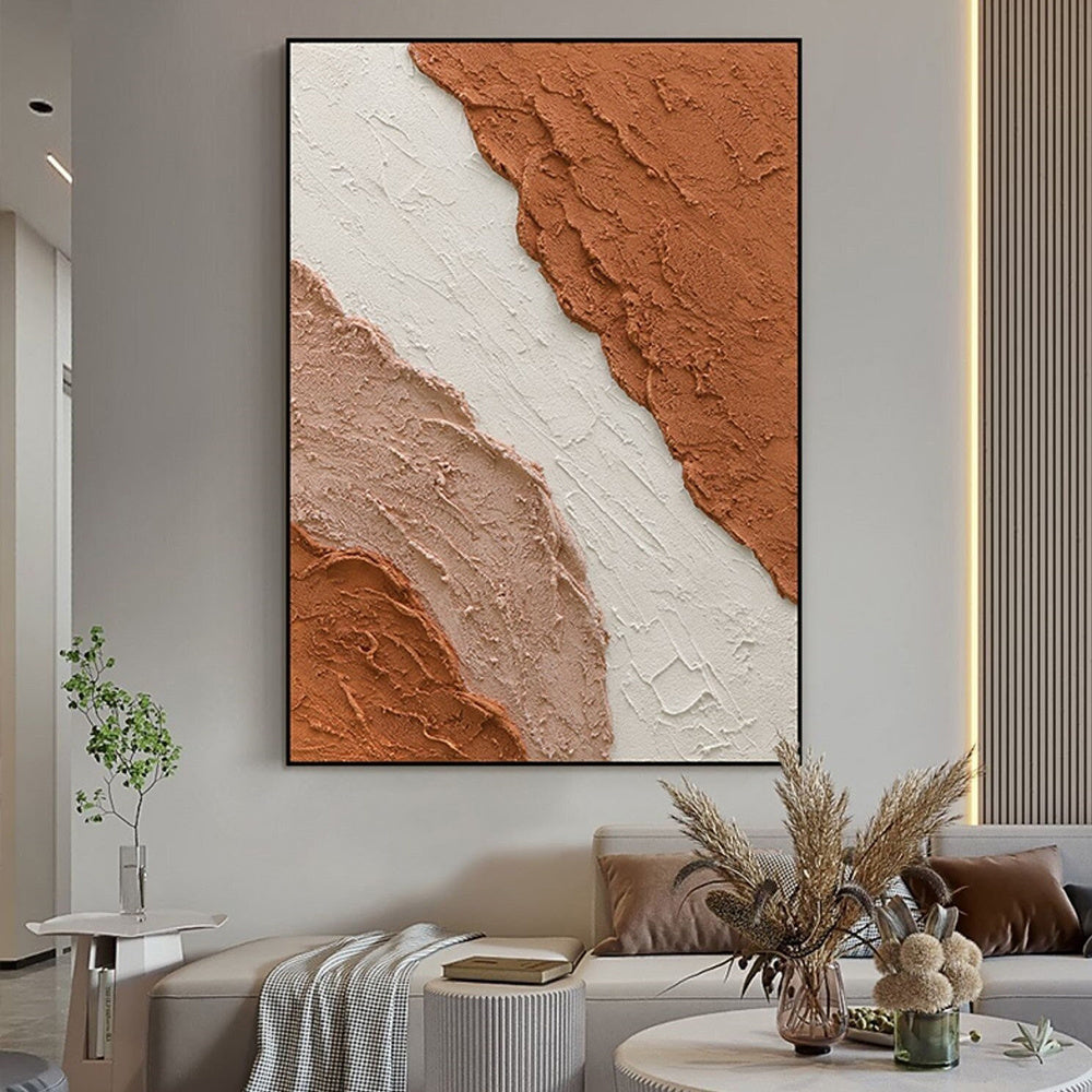 Handmade Textured Blush White and Brown Acrylic Painting Oversized Art Brush Stroke Modern Wall Art Extra Large Handmade Painting on Canvas Frameless Only Canvas