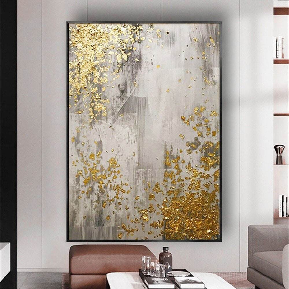 Handmade Oil Painting Gold Foil Forest Hand Painted Contemporary Artwork living room bedroom luxurious decoration Frameless Only Canvas