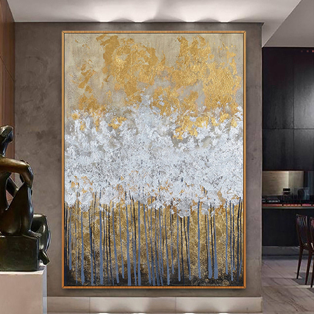 Handmade Oil Painting Gold Foil Forest Hand Painted Contemporary Artwork living room bedroom luxurious decoration Frameless Only Canvas