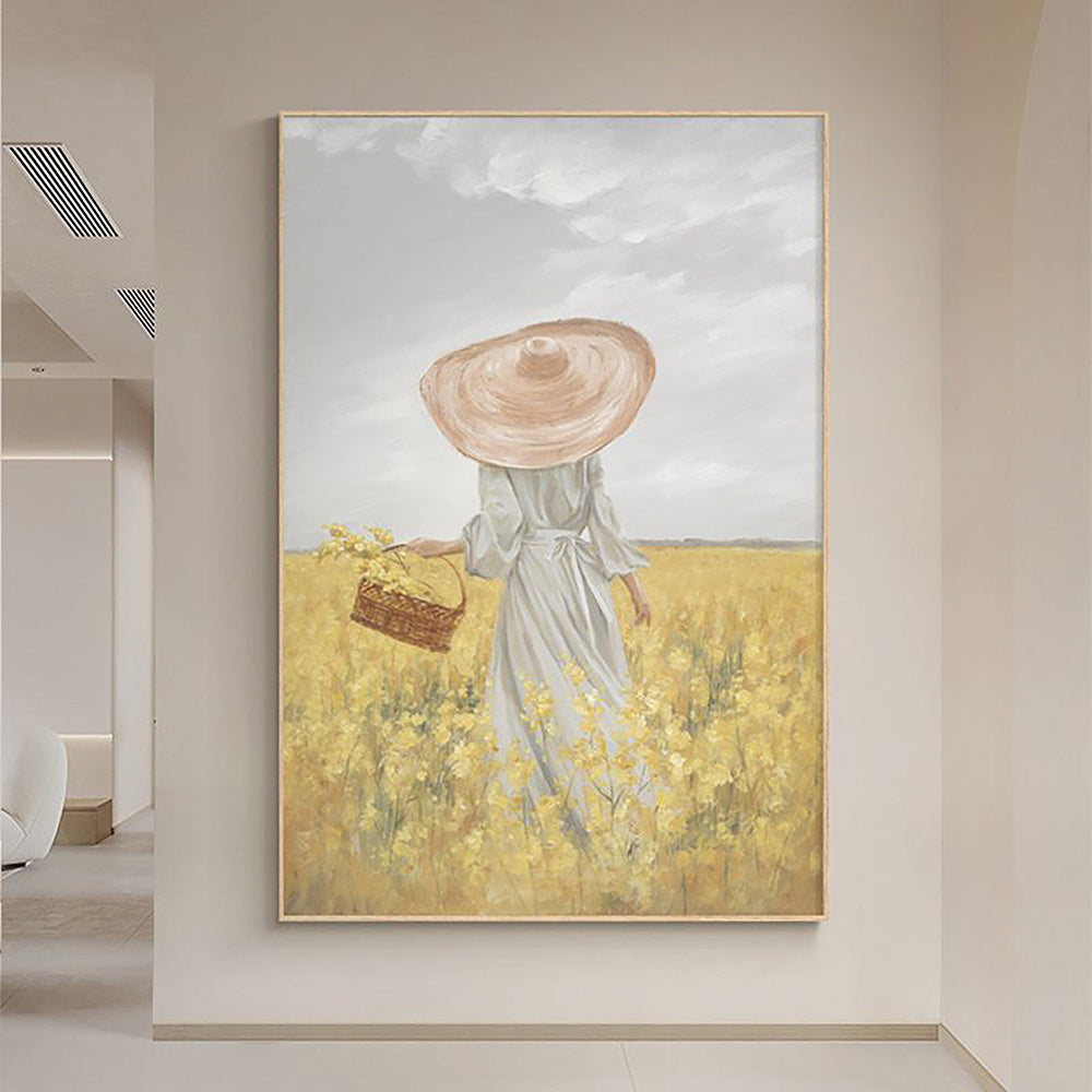 Handmade Oil Painting Nice Day Sky Sea Meadow Flowers Painting on Canvas Handmade Wall Art Original Oil Artwork for Home Living Room Bedroom  Office Dorm Decor Frameless Only Canvas