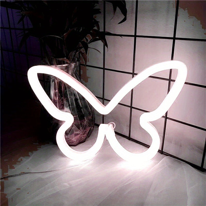 1pc, Butterfly LED Neon Sign, USB Or Battery Powered Neon Sign, Bedroom Decor, Wedding Decor, Birthday Decor, Party Decor, Wedding Supplies, Game Room Decor