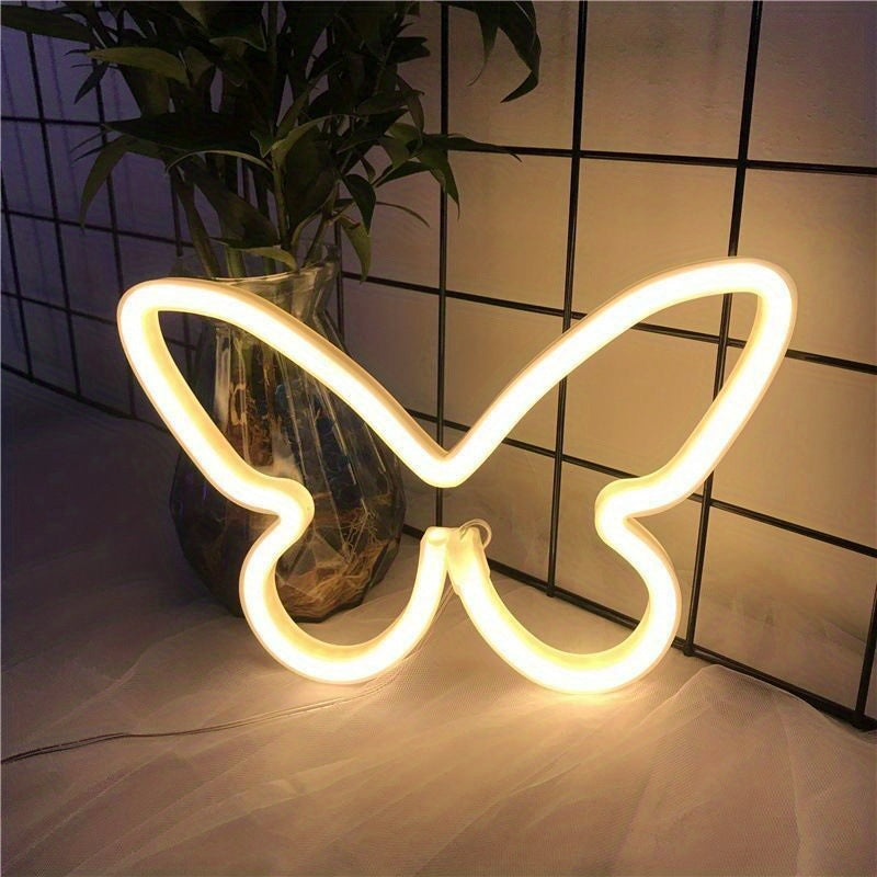 1pc, Butterfly LED Neon Sign, USB Or Battery Powered Neon Sign, Bedroom Decor, Wedding Decor, Birthday Decor, Party Decor, Wedding Supplies, Game Room Decor