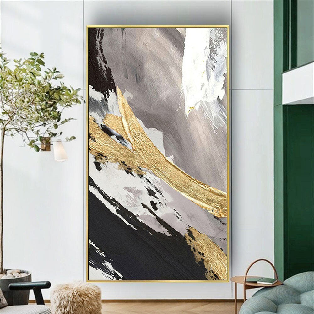 Handmade Oil Painting High Quality Gold Foil Texture Wall Decor Hand Painted Canvas living room bedroom luxurious decoration Frameless Only Canvas