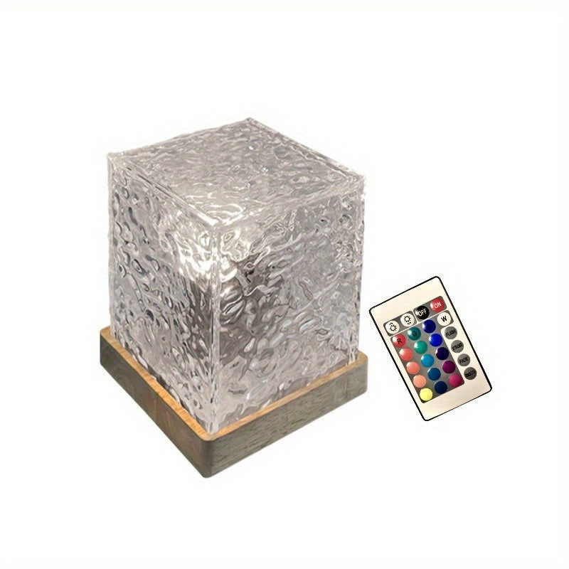 2023 New Hot USB Square Night Light Cube Decorative Night Lamp Square Crystal Table Lamp,Rotating Water Ripple Small Night Light Creative Bedside Lamp, Flame Atmosphere Lamp