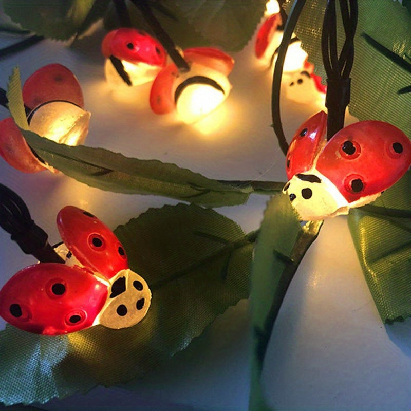 1pc, Solar Ladybug String Lights (20 LEDs), Waterproof Outdoor Lights, Bar Festival Decor, Color Lights, Indoor Decor, Outdoor Decor, Garden Decor, Weeding Decor