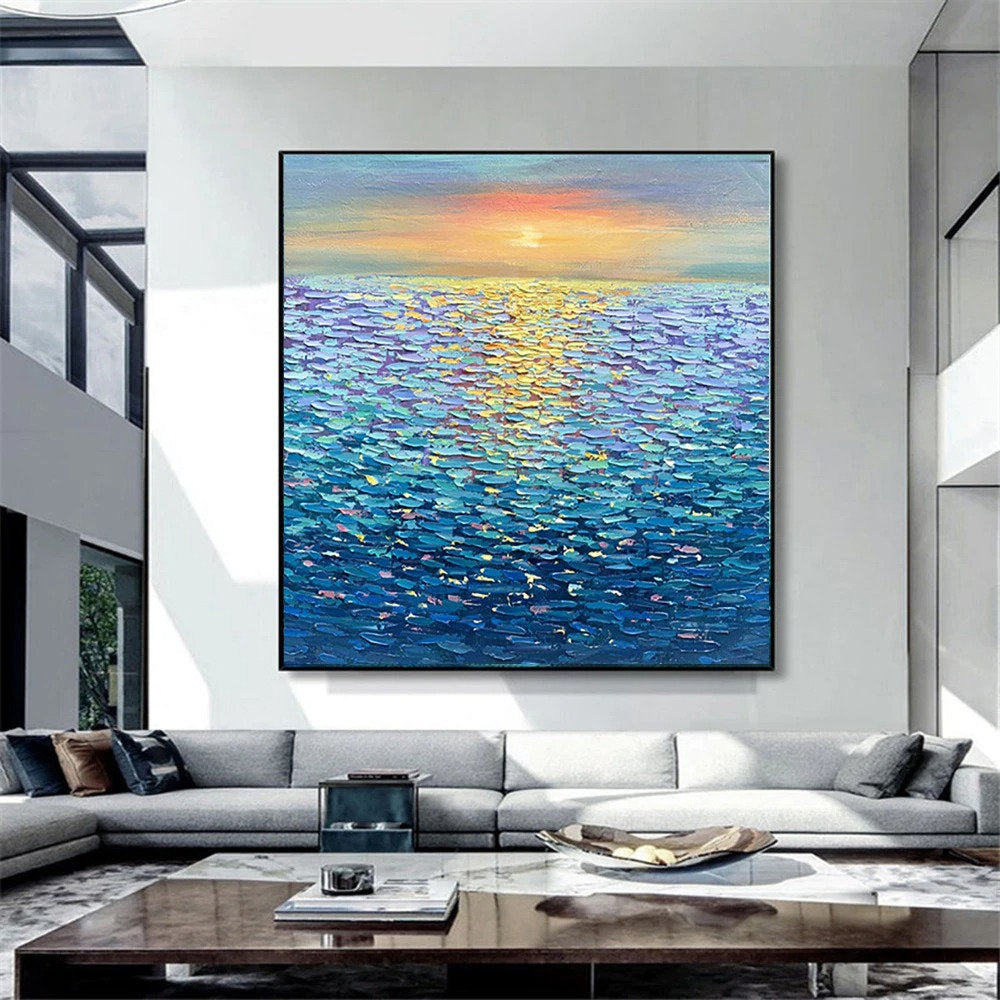 Handmade Oil Painting Handmade Abstract Seascape- Landscape Thick Oil Painting On Canvas -Hand Painting Wall Art Unframed Frameless Only Canvas