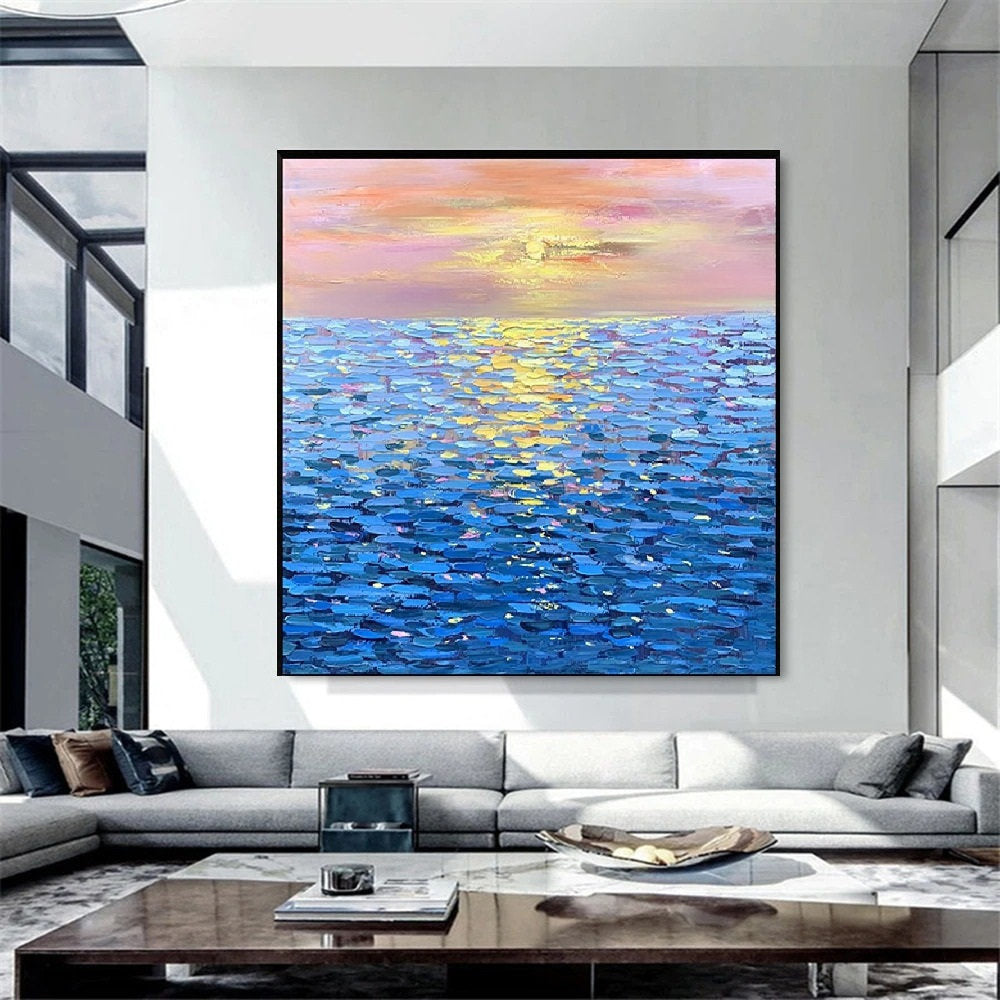 Handmade Oil Painting Handmade Abstract Seascape- Landscape Thick Oil Painting On Canvas -Hand Painting Wall Art Unframed Frameless Only Canvas