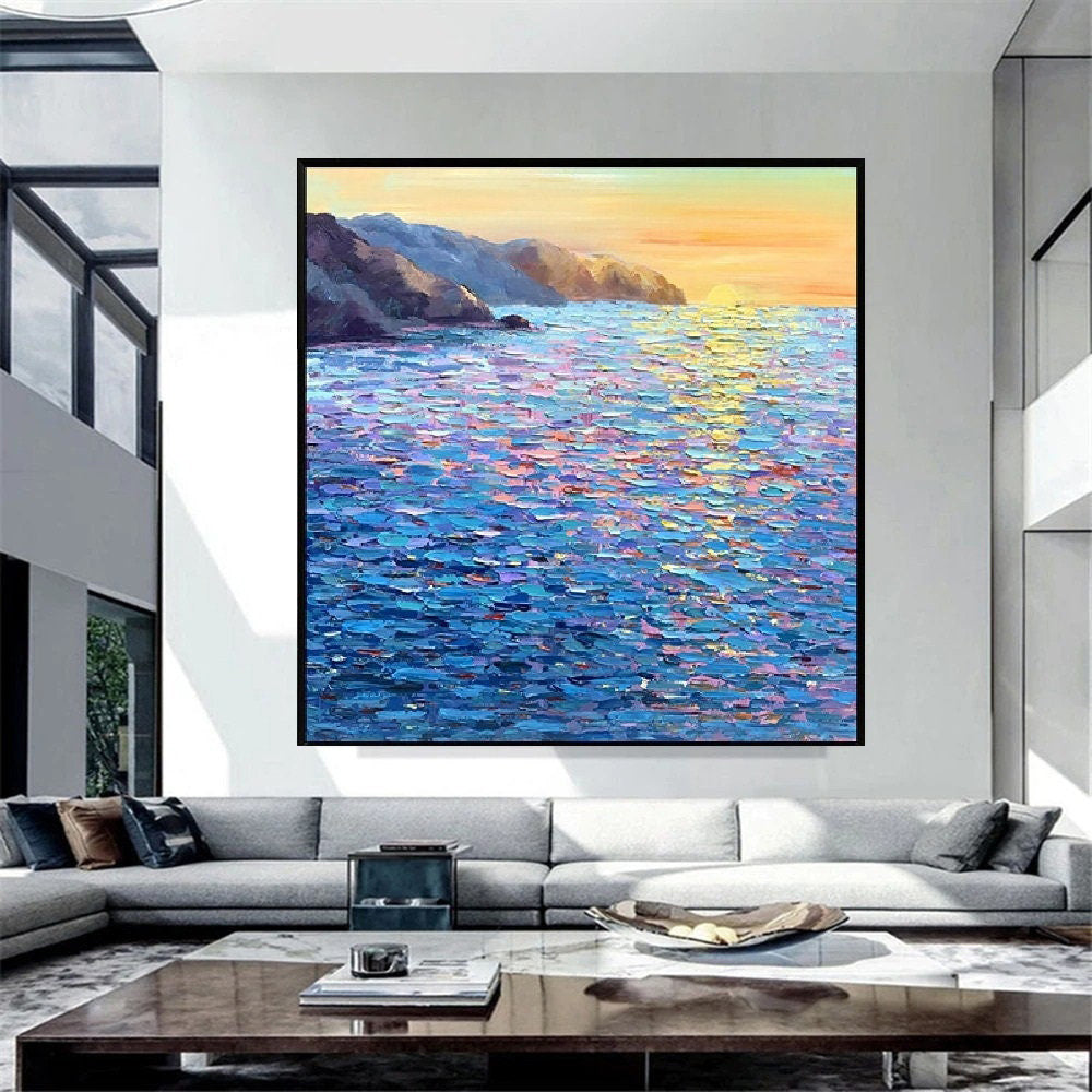 Handmade Oil Painting Handmade Abstract Seascape- Landscape Thick Oil Painting On Canvas -Hand Painting Wall Art Unframed Frameless Only Canvas