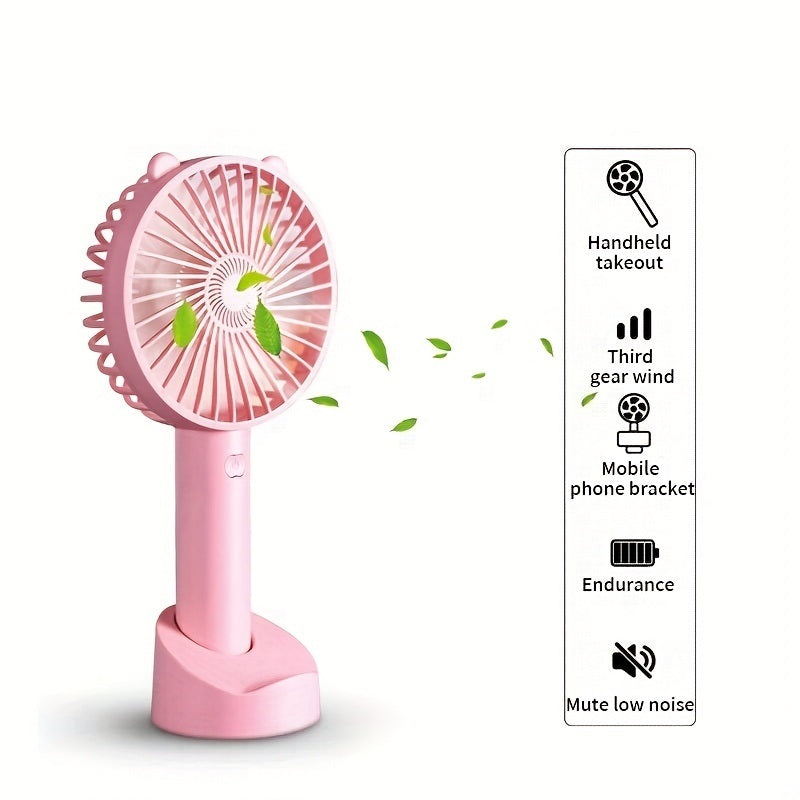 Mini Portable Fan; Mute USB Mini Handheld Fan; Cute Design 3 Speed Small Desk Fan With Base; Makeup Rechargeable Fan For Stylish Girl Women; Small Hand Fan For Travel Indoor Outdoor Hiking