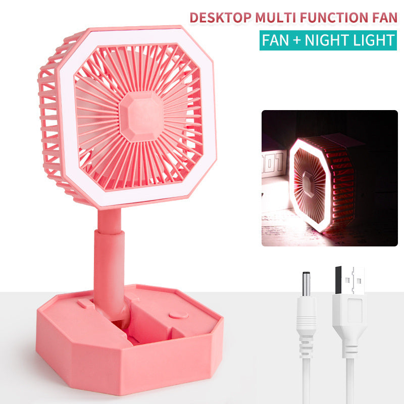 USB Rechargeable Desktop Telescopic Fan; Mini Portable Hand Foldable Fans With Light