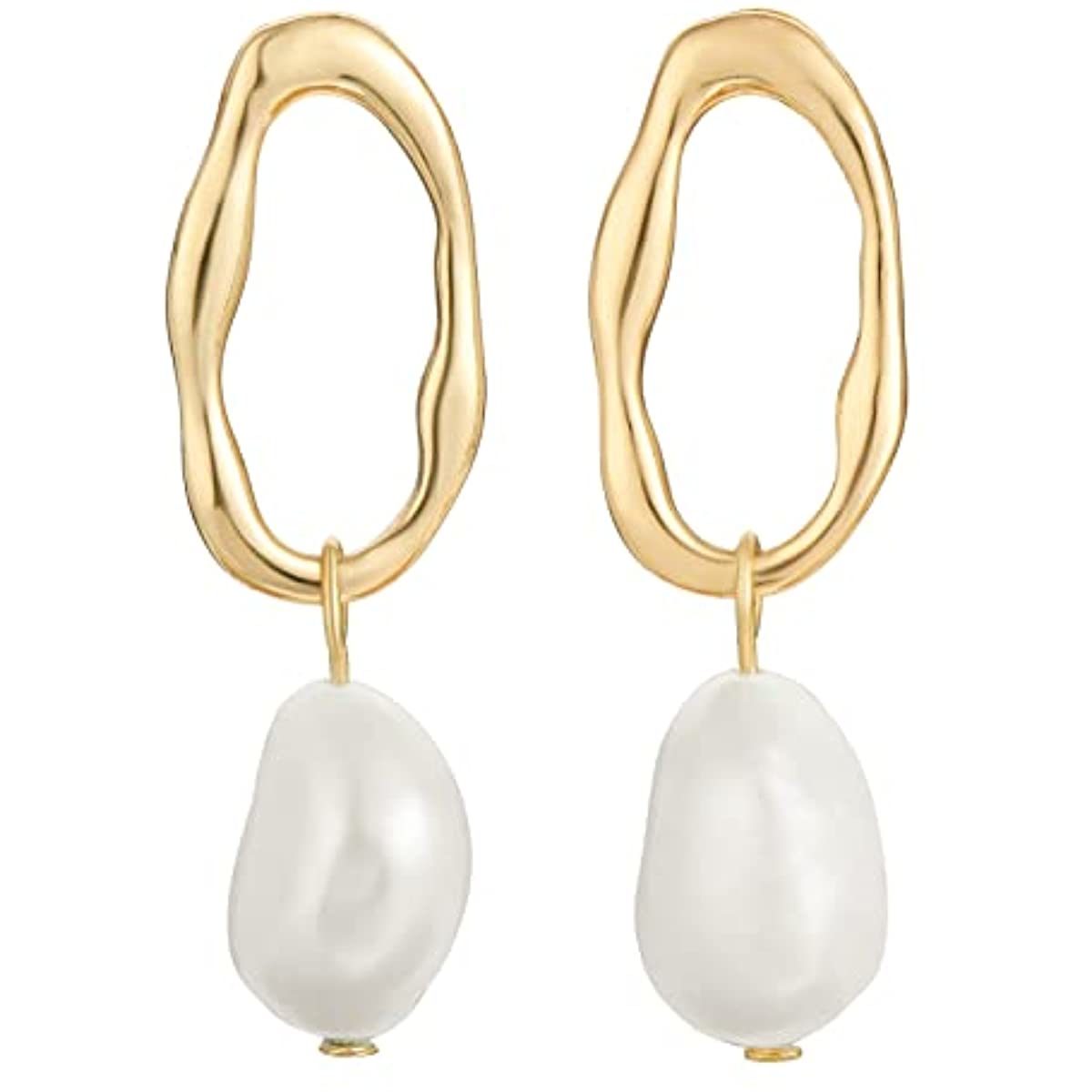 SPECCI Gold Pearl Drop Earrings; 18K Gold Plated Baroque Pearl Dangle Earrings Lightweight Hypoallergenic Vintage Pearl Drop Earring Dainty Jewelry for Women Girls