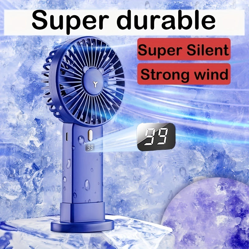 1pc Portable Handheld Fan With Led Display; Mini Desk Fan; Multi-Function Fan; 1200mAh Ultra-Long Battery Life; Ultra-Quiet; 6-Speed Visual Adjustment Usb Fan